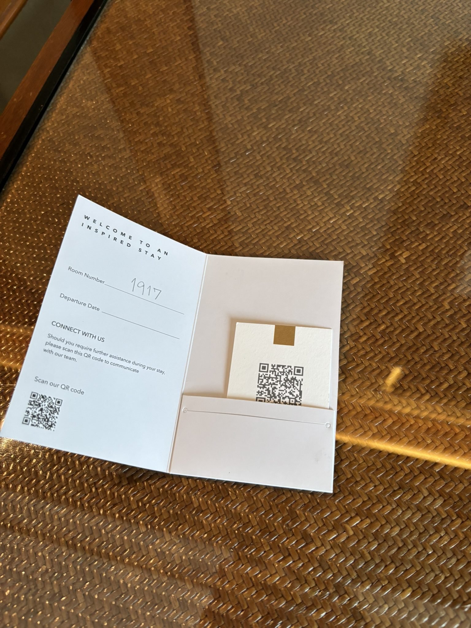 Conrad Bangkok room key card and welcome folder