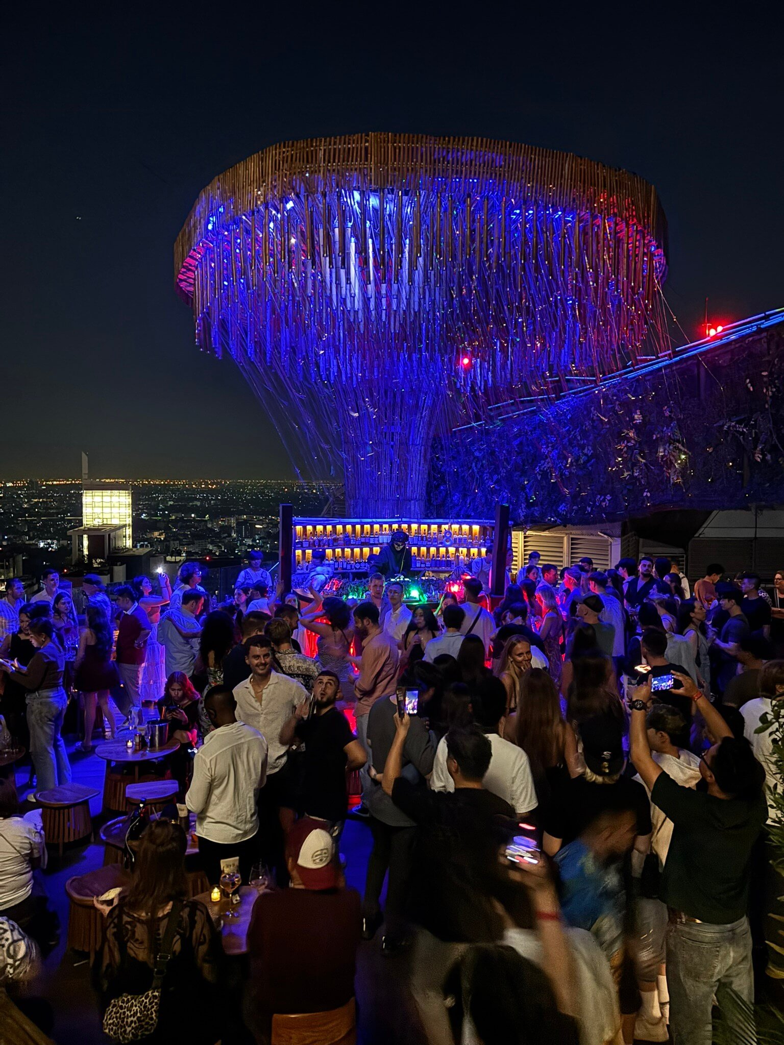 Tichuca rooftop bar crowd on a busy night