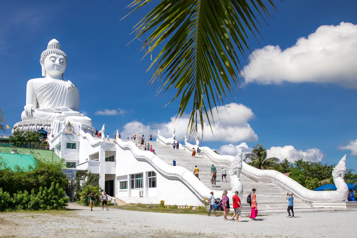 Big Buddha statue Phuket Thailand hilltop temple white marble panoramic views