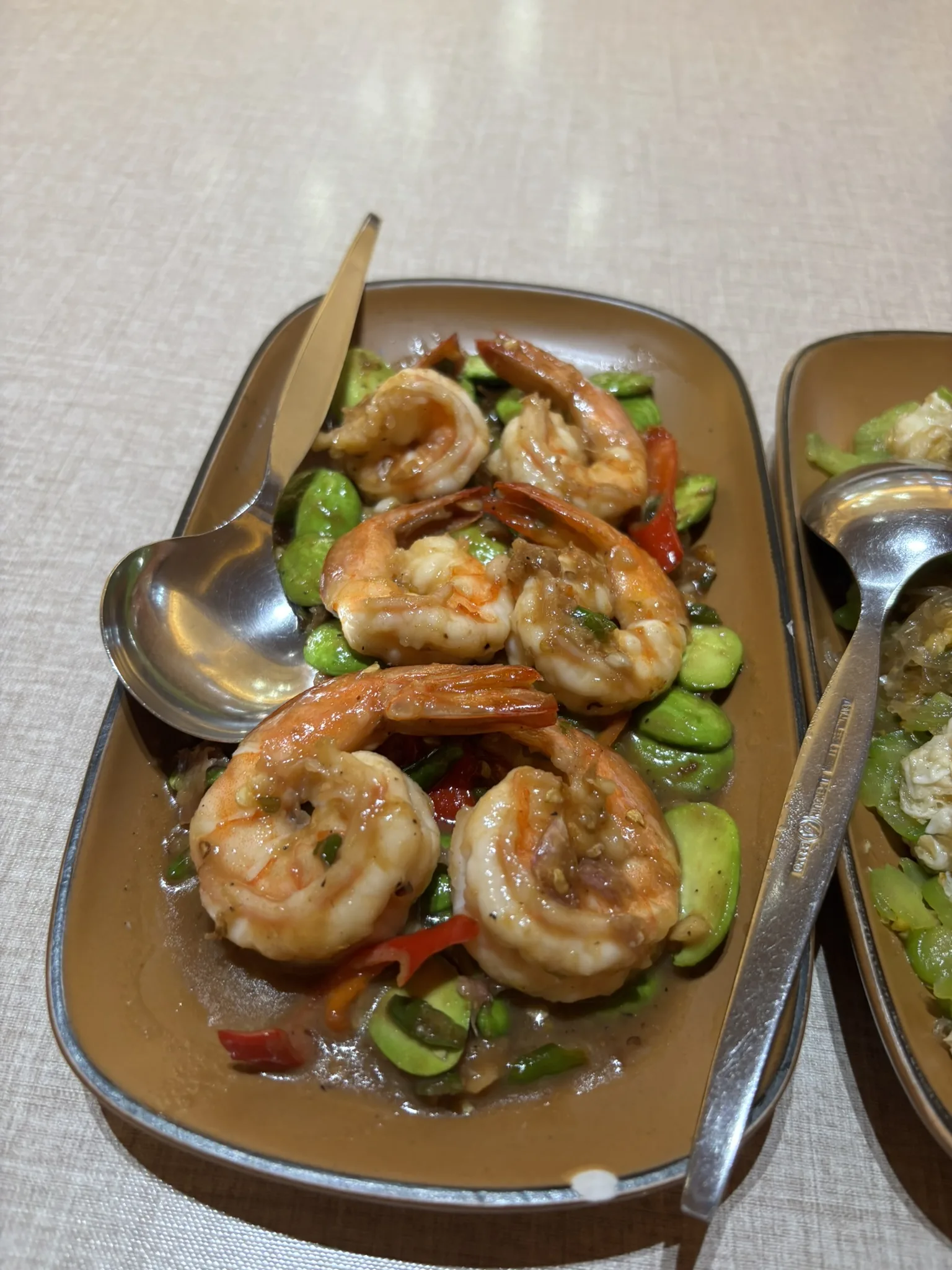 Stir-fried prawns with sator stink beans at Baan Ko Hua Hin