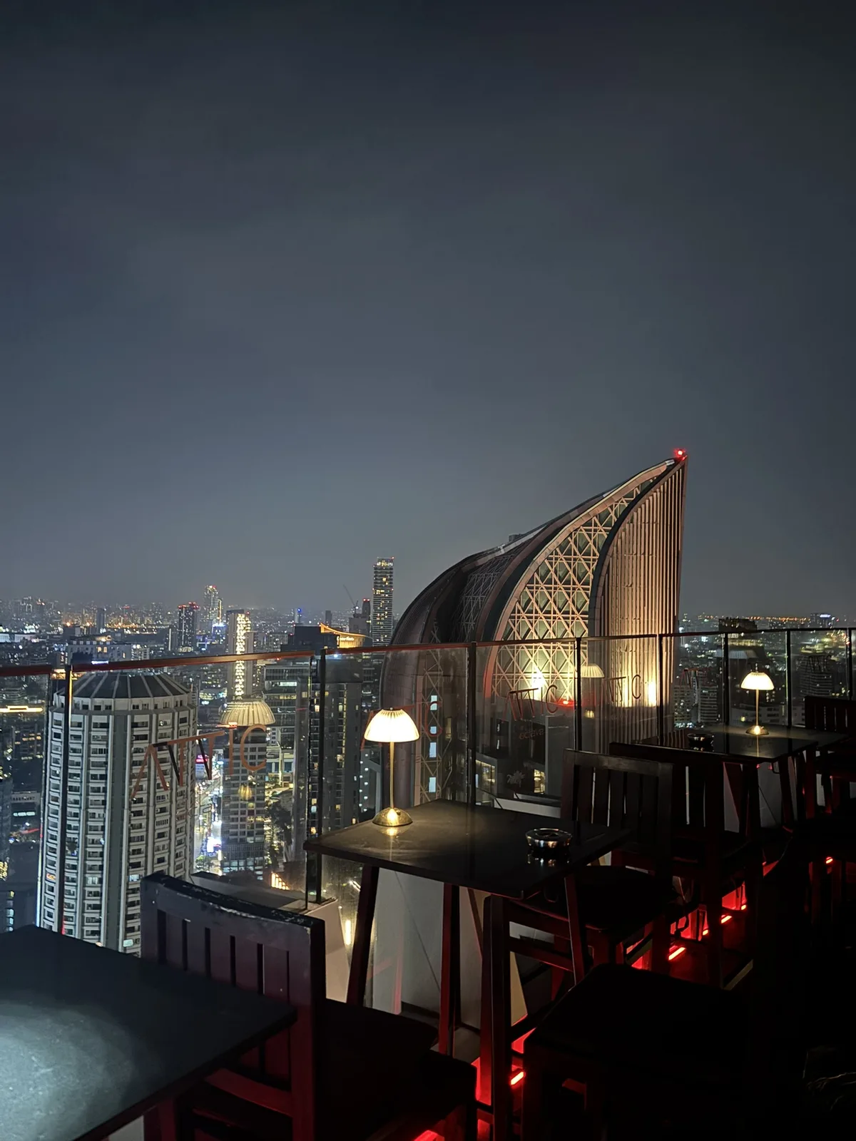 Octave rooftop bar at the Bangkok Marriott Sukhumvit, 360-degree city view at dusk